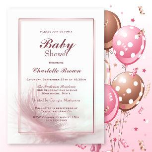 Dusty Pink Feather Baby Shower Invitation