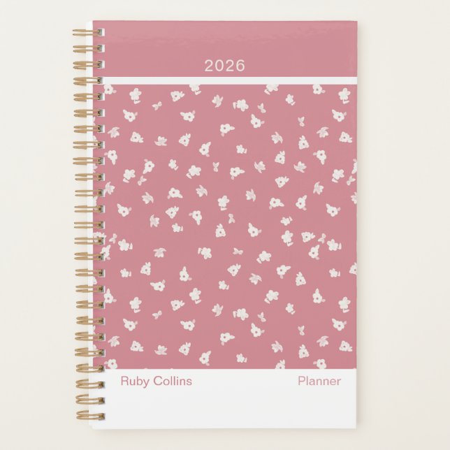 Dusty Pink Feminine Minimalist Floral Planner (Devant)