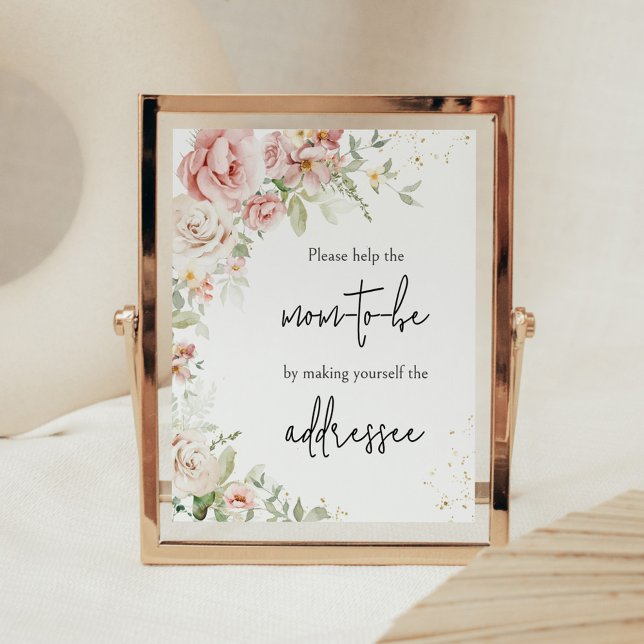 Dusty Pink Floral Baby Shower Envelope Station Poster (Dusty Pink Floral Greenery Baby Shower Envelope Station Sign)