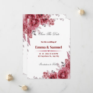 Dusty Pink Floral Black Save The Date Card