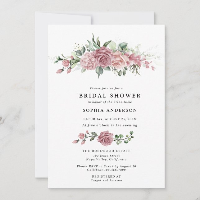 Dusty Pink Floral Bridal Shower Invitation (Front)