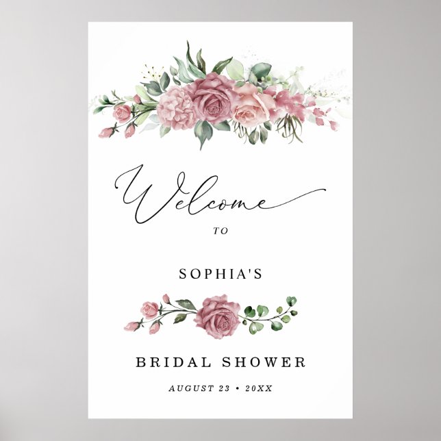 Dusty Pink Floral Bridal Shower Welcome  Poster (Front)