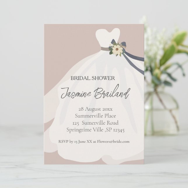 Dusty Pink Floral Bride Gown Bridal Shower  Invitation (Standing Front)