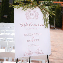 Dusty Pink Floral Crest Monogram Wedding Welcome