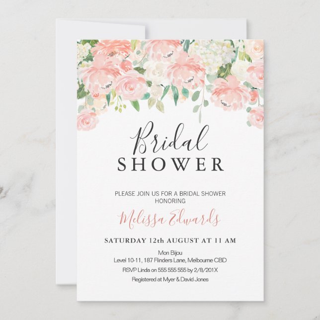 Dusty Pink Floral Drop Bridal Shower Invitation (Front)