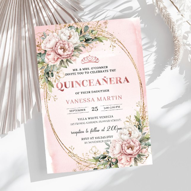 Dusty Pink Floral Eucalyptus 15th Birthday Invite (Dusty Pink Floral Eucalyptus 15th Birthday Invite)