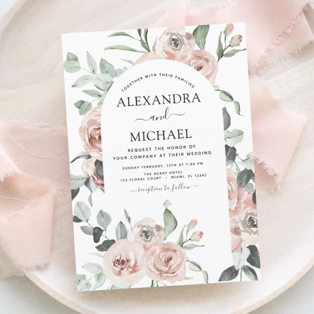 Dusty Pink Floral Eucalyptus Greenery Wedding Invi Invitation (Creator Uploaded)
