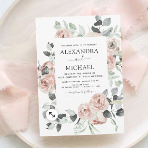 Dusty Pink Floral Eucalyptus Greenery Wedding Invitation
