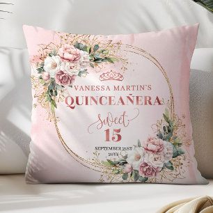 Dusty Pink Floral Eucalyptus Perfect Gift Quince  Throw Pillow