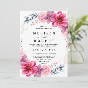Dusty Pink Floral Geometric Greenery Wedding Invitation