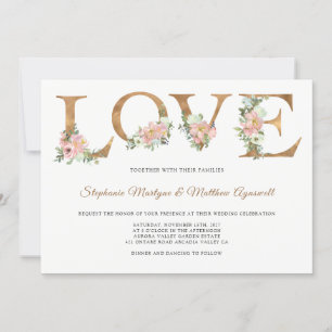 Dusty Pink Floral Gold Love Botanical Wedding Invitation