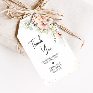 Dusty Pink Floral Greenery Baby Shower Favour Tags