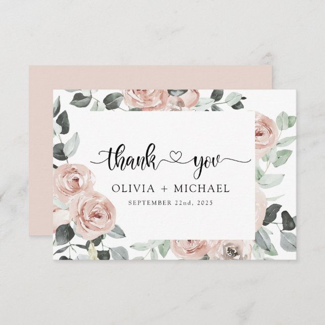 Dusty Pink Floral Greenery Thank You Invitation (Front/Back)