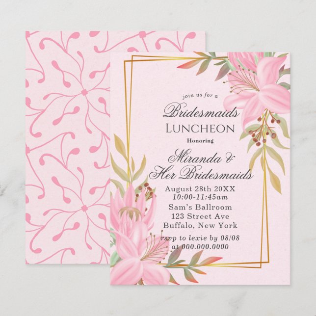 Dusty Pink Floral Kraft Bridesmaids Luncheon Invitation (Front/Back)