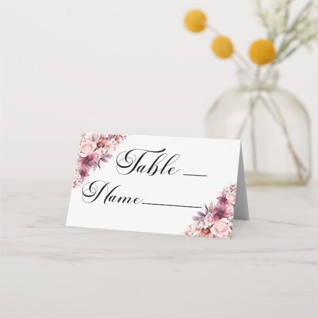 Dusty Pink Floral Modern Script Table Number Place Card (Front)