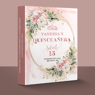 Dusty Pink Floral Ring Binder Elegant Quinceañera