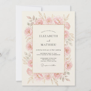 Dusty Pink Floral Romance Wedding Invitation
