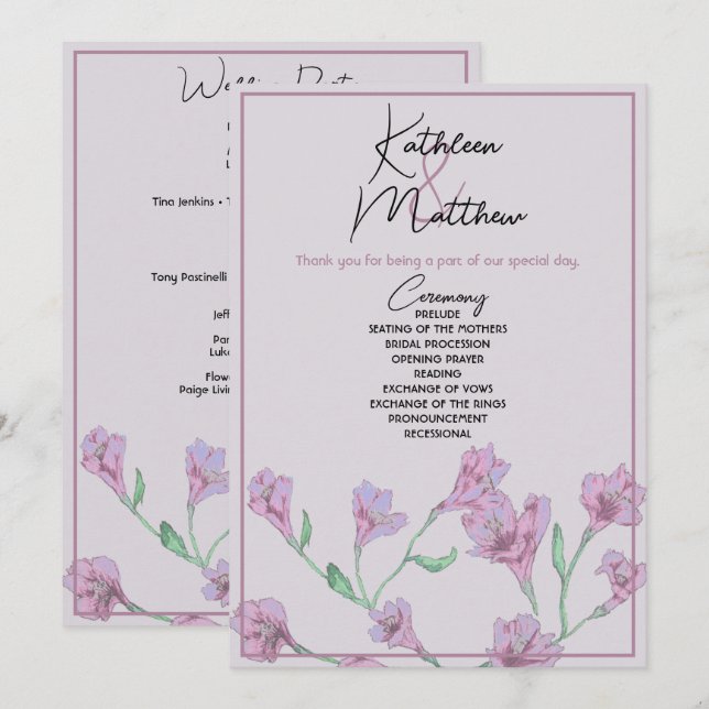 Dusty Pink Floral Watercolor Wedding Program (Front/Back)
