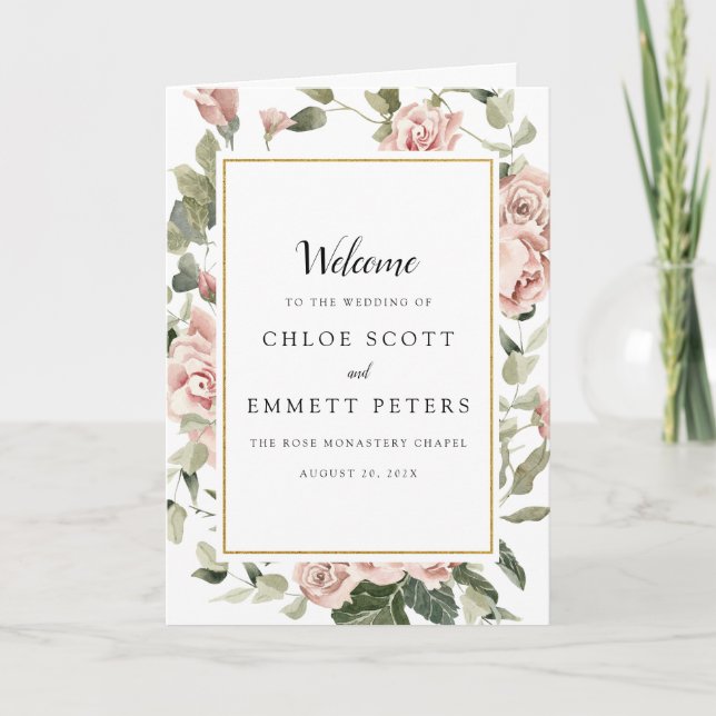 Dusty Pink Floral Wedding Booklet Program (Front)