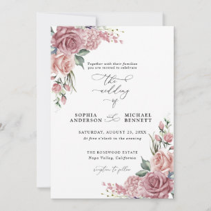 Dusty Pink Floral Wedding Invitation