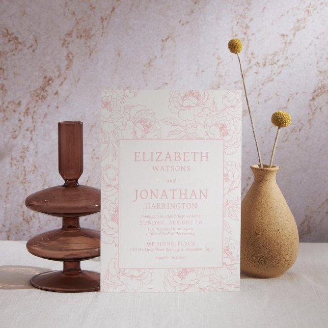 Dusty Pink Floral Wedding Invitation (Dusty Pink Minimalist Floral Wedding Invitation)