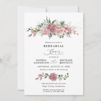 Dusty Pink Floral Wedding Rehearsal Dinner  Invitation