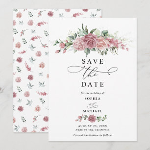 Dusty Pink Floral Wedding Save The Date  Invitation