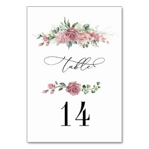 Dusty Pink Floral Wedding Table Number