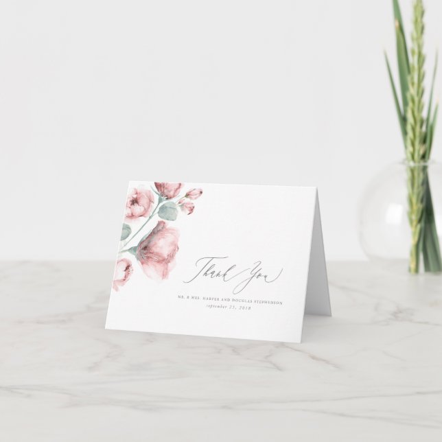 Dusty Pink Floral Wedding Thank You (Front)