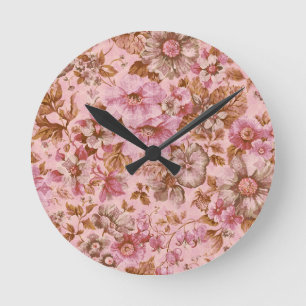 Dusty Pink Floral with Texture Round Clock