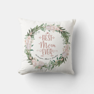 Dusty Pink Floral Wreath Best Mom Ever Mothers Day Throw Pillow
