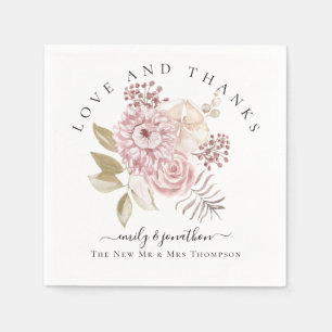 Dusty Pink Florals Thank You Names Wedding Napkin
