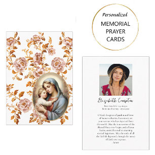 Dusty Pink Flowers Catholic Memorial Prayer Card