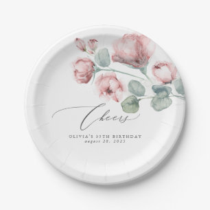 Dusty Pink Flowers Elegant Romantic Paper Plate