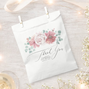 Dusty Pink Flowers Elegant Script Thank You Favour Bag