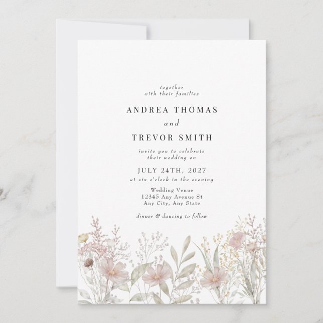 Dusty Pink Flowers | Garden Wedding Invitations (Front)