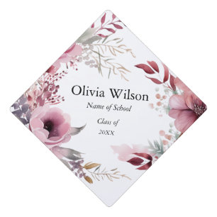 Dusty Pink Flowers Graduation Cap Topper