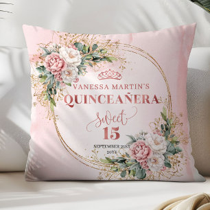 Dusty Pink Flowers Greenery Perfect Gift 15th Bday Throw Pillow
