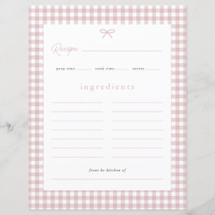 Dusty Pink Gingham Baby Shower Recipe Card