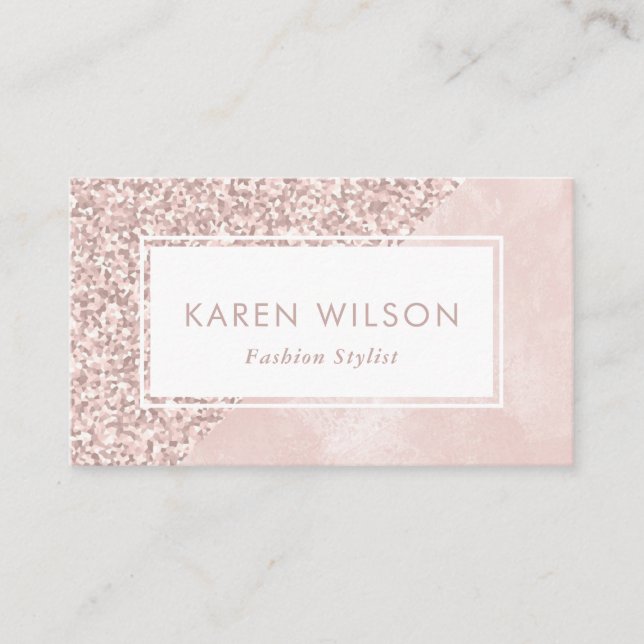 Dusty Pink glitter and watercolor business card (Front)