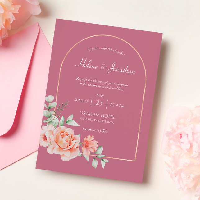 Dusty Pink Gold Arch Boho Wedding Invitation (Creator Uploaded)