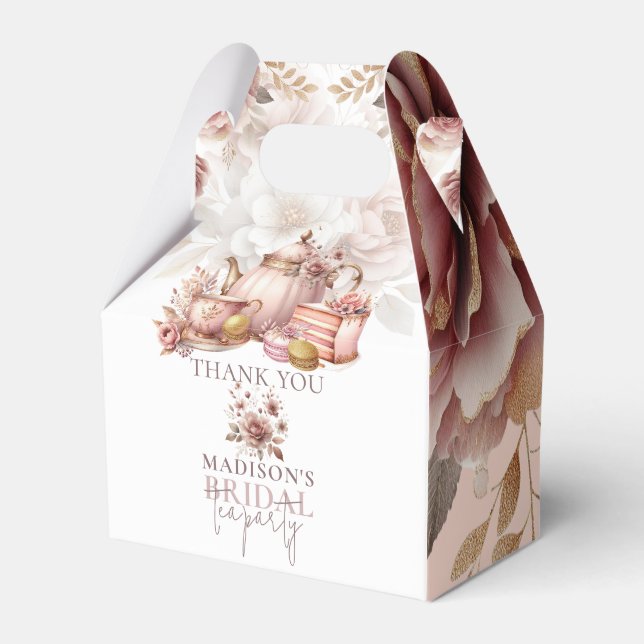 Dusty Pink Gold Bridal Tea Shower Custom Favor Box (Front Side)