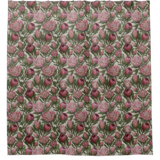 Dusty Pink Green Embroidery Style Protea Floral