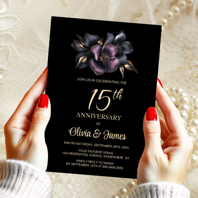 Dusty Pink Grey Floral 15th Wedding Anniversary Invitation (Creator Uploaded)