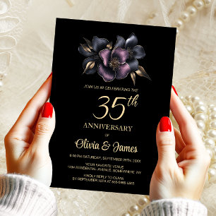 Dusty Pink Grey Floral 35th Wedding Anniversary Invitation