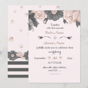 dusty pink grey flowers amazing wedding invitation