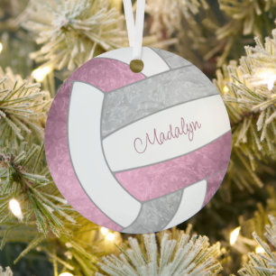 dusty pink grey keepsake volleyball metal ornament
