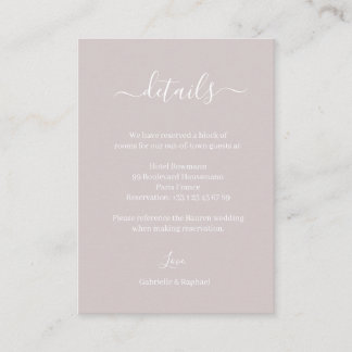 Dusty Pink Grey Minimalist Wedding Hotel Detail Enclosure Card