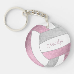 dusty pink grey personalized volleyball keychain