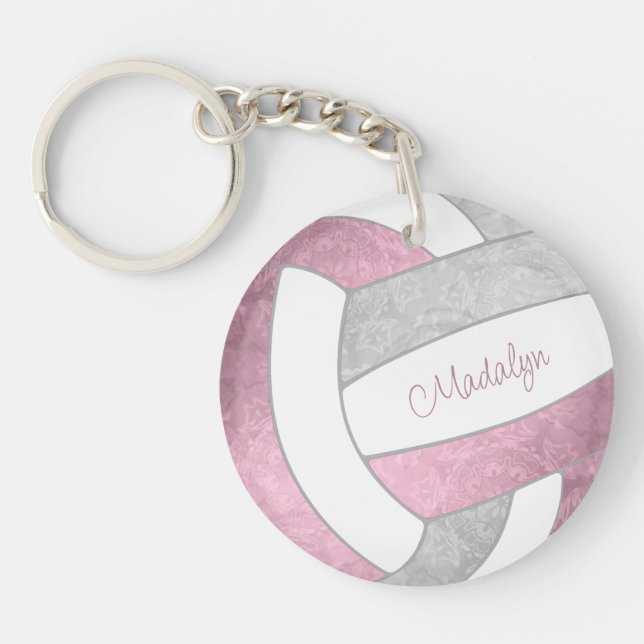dusty pink grey personalized volleyball keychain (Front)